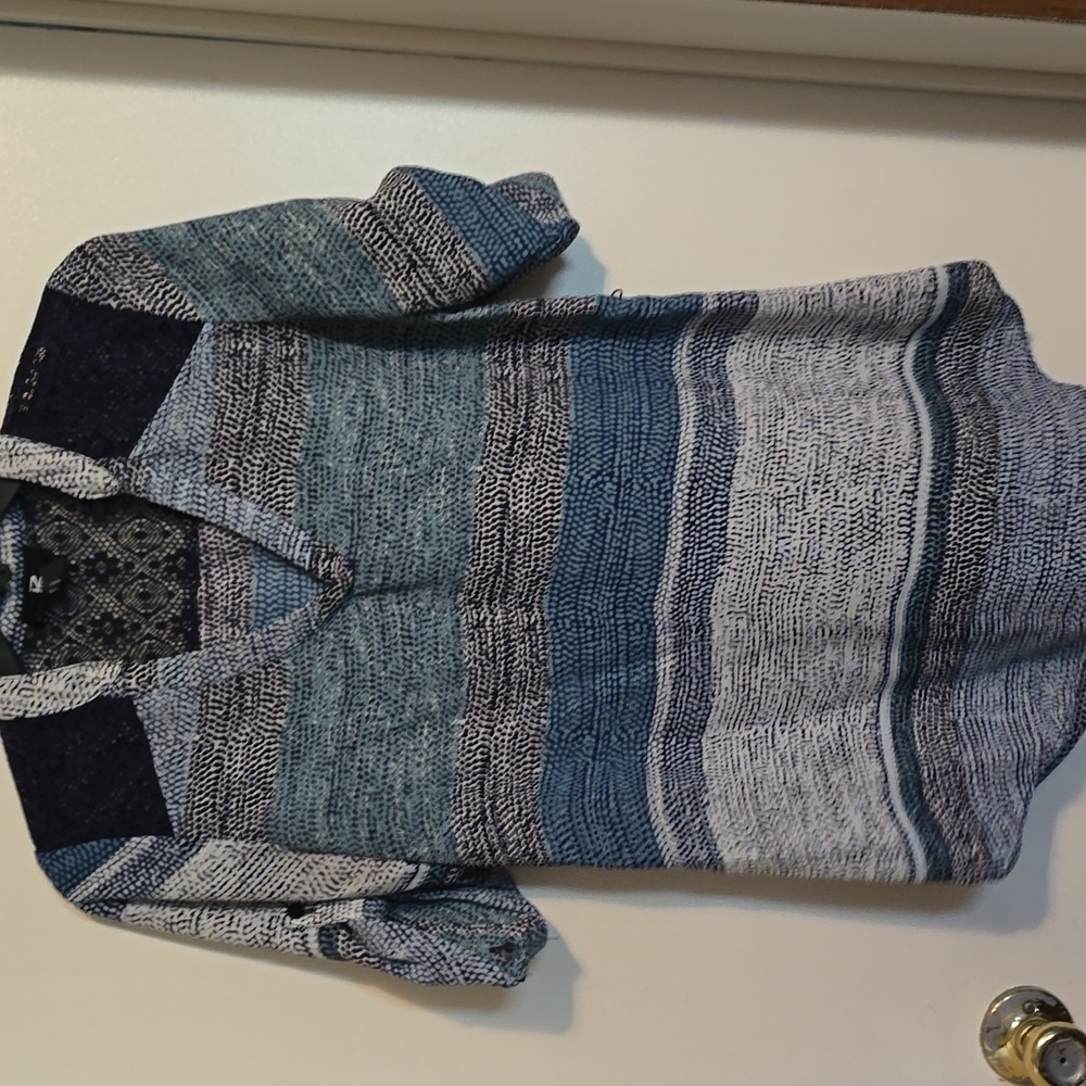 Striped Blue and Gray V-Neck Top